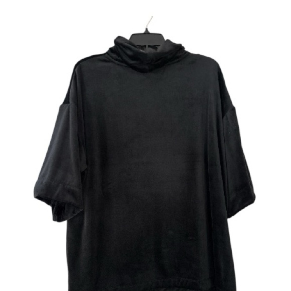 DONNA KARAN black velour sleepwear top, sz M /L, cowl turtleneck, raglan sleeves - Picture 2 of 3